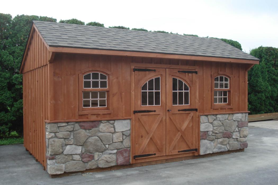 Stone Veneer Board &amp; Batten: Quaker Shed | Lancaster 